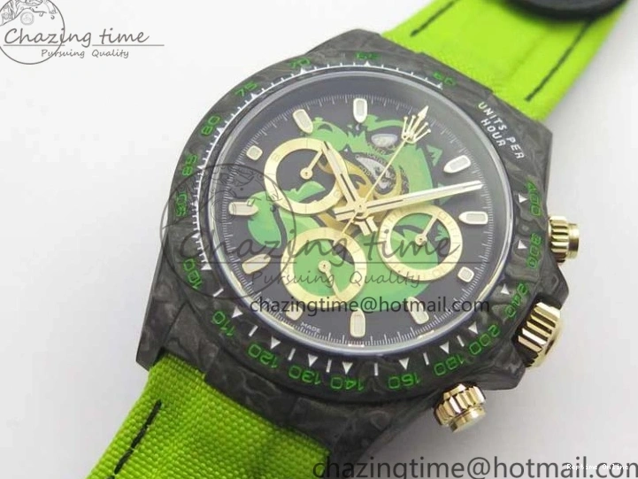 0507 Daytona DIW Carbon V2 WWF Best Edition Black Green Dial On Green Nylon Strap A UrbanChic 3110